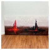 MOJO HON | Red and black abstraction on a desolate foreground, signed lower right dated 10; 27 x 62-