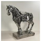 METALLIC HORSE SCULPTURE | porcelain/ composition with silver metallic finish and openwork body; h. 