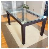 LEATHER & GLASS DINING TABLE | O-Palier leather wrapped frame with a tempered glass top: h. 30 x 60-