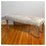 BENCH SEAT | Sea green tufted cushion over silver painted legs; 20 x 48-1/2 x 16 in.