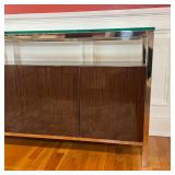 floating cabinet with four veneered wood doors; in excellent condition!; 32-1/2 x 63 x 18 in.