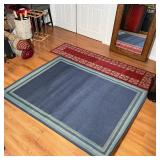 (2pc) RUGS | Including a woven blue poly mat (7ft x 5ft-3in., made in Belgium) and a red and gold pa