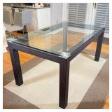 LEATHER & GLASS DINING TABLE | O-Palier leather wrapped frame with a tempered glass top: h. 30 x 60-