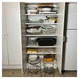 LOT of KITCHEN ITEMS: PT 1 | Contents of the cabinet as shown, including: a two tiered fruit basket;