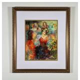 MIXED MEDIA PRINT | Hand-embellished serigraph depicting two women in a colorful impressionist scene