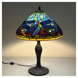 STAINED GLASS LAMP | Table lamp with a Tiffany style stained glass lampshade with dragonfly motifs a
