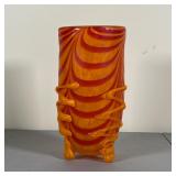 ART GLASS VASE | Orange and red swirled art glass vase with three feet, apparently unsigned; h. 10 x