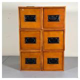 (6pc) SMALL CUBE DRAWERS | A set of six small wood cubic storage drawers with metal hardware, ideal 