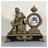 ANSONIA MANTEL CLOCK | Figural mantel clock by Ansonia Clock Co., "Man Playing the Lute"; 8-day time