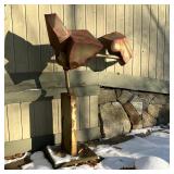 painted welded iron on a wood base; h. 72 x 60 x 35 in. [some oxidation and losses to finish]