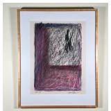 J.H. ZIMMERMAN (b. 1940) | Abstract mixed media artwork depicting a red room with shadowy figure in 