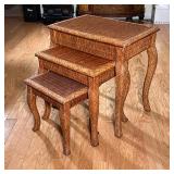 (3pc) NESTING SIDE TABLES | Three woven / rattan nesting tables with cabriole legs, the largest tabl