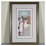 RAMON DILLEY LITHOGRAPH | "Parasol Rouge" by French artist Ramon Dilley (b. 1933), showing a woman a