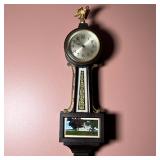 MINIATURE BANJO CLOCK | Miniature Banjo made by the New Haven Clock Co., 8-day; the neck with green,