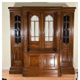 FANCY OAK BREAKFRONT | Oak cabinet in five pieces with full carved columns, paneled beveled glass do