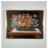 FLOWER BASKET STILL LIFE | Original artwork: oil on canvas painting by A. Lester Gaba, showing a bas