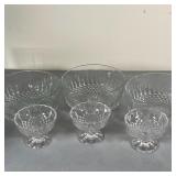 (6pc) CRYSTAL DESSERT BOWLS | Three small short stemmed ice cream bowls (h. 3-1/2 x dia. 4-1/4 in.) 