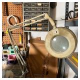 MAGNIFYING TABLE LAMP | Table mounted magnifying workshop lamp with articulating arm; full length 52