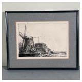 WINDMILL ETCHING | Etching matted framed behind glass, signed in the plate "Rembrandt Fig 41" lower 