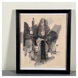 MONOCHROME ABSTRACT ART | Watercolor and ink monochrome painting, signed "Byron 