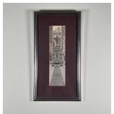 SAN FRANCISCO ETCHING | Etching of a San Francisco street trolley, with a view of the Golden Gate Br