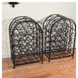 PAIR WROUGHT IRON WINE RACKS | Each holds 23 bottles with openwork door and latch; h. 30 x 19 x 14 i