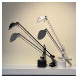 PAIR DESK LAMPS | Tensor LT 440 adjustable halogen desk lights with heavy bases, one in brushed stee