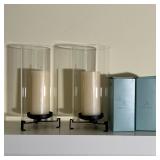 (4pc) GLASS CANDLE STANDS | Pair of glass candle covers with metal base, includes four candles; h. 1