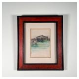 MIXED MEDIA SCENE | Original artwork, pen and ink with watercolor on paper; landscape scene showing 