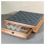 4-IN-1 CLASSIC GAME SET | Includes glass chess and checkers board over a backgammon board and domino