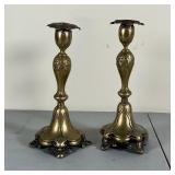 PAIR METAL CANDLE STICKS | Brass finish candle stands; h. 12 in.