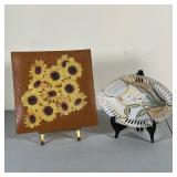 (2pc) DECORATIVE DISHES | A handmade porcelain bowl with openwork sides, gilt accents and orchid mot