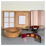(5pc) WOOD BOARDS & PLATTERS | Includes small wood cutting board, wood charcuterie serving tray with