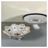 (2pc) PORCELAIN SERVINGWARE | Shumann Arzburg Bavaria stemmed cake platter with floral motifs and gi