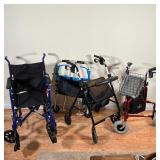 (4pc) GROUP of MOBILITY AIDS | Including Excel folding wheelchair, Trustworth adjustable walker, Dri