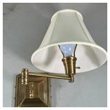 PAIR BRASS WALL SCONCES | Articulating arms, single lights each with a shade; d. 24 in. (fully exten