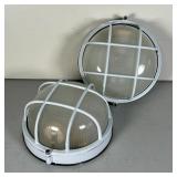 PAIR NAUTICAL LIGHT FIXTURES  | Nautical style fixture with textured glass and wire frame (dia. 7 in