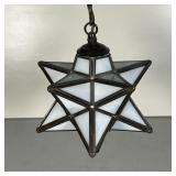 HANGING STAR LIGHT FIXTURE | Very unique, star form pendant light with milk glass set in a bronzed f