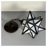 tar form pendant light with milk glass set in a bronzed frame; h. 9 in. (excluding chain)