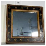 FANCY PAINTED MIRROR | Antique fleur-de-lis painted frame in black and red with gilt highlights, new