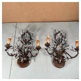 Wire branch-form wall sconces (matching chandelier lot #4) with crystal accents; h. 18 x w. 14-1/2 x