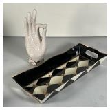 tole painted tray with gold fleur-de-lis motif (6-1/2 x 16 in.)