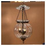 PAIR HANGING LIGHT FIXTURES | A pair of pendant lights with gourd shaped glass shade and an upper sh