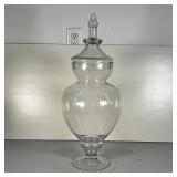 LARGE GLASS JAR | Decorative lidded glass jar, etched monogram "G"; overall h. 23 x approx. dia. 10 