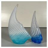 (2pc) CASCO BAY GLASS VASES | Each of similar shape and striped design, one in deep blue, the other 