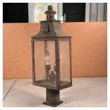 OUTDOOR POST LAMP | Two lights within textured glass panels, metal frame, to be affixed to a lamp po