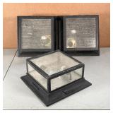 (3pc) TROY CEILING LIGHTS | Set of three black painted hand-forged iron and seeded glass ceiling lig