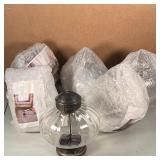  ceiling lamps with shaped glass and two with flat glass (one appearing to be smaller than the other