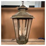 LARGE COPPER LANTERN | Hall fixture with 5 lights, finial at the bottom, with some patina; with part