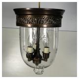 BRASS & CUT GLASS HALL LIGHT | Ceiling light with a round glass shade with finial and cut star motif